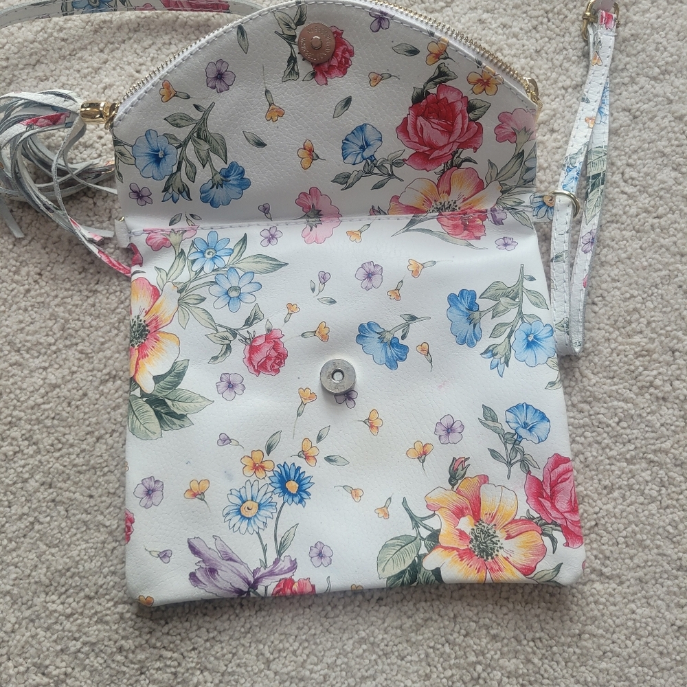 Venice Leather Floral White Genuine Leather Crossbody Bag Mady in Italy - Picture 6 of 10